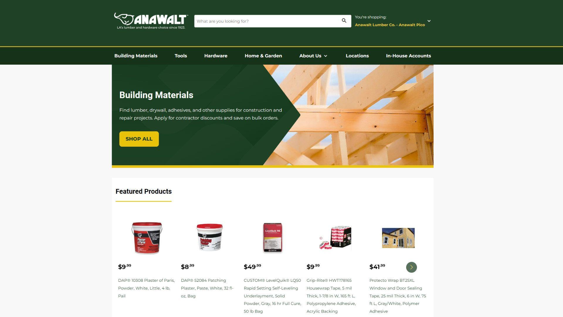 Anawalt Lumber building materials page